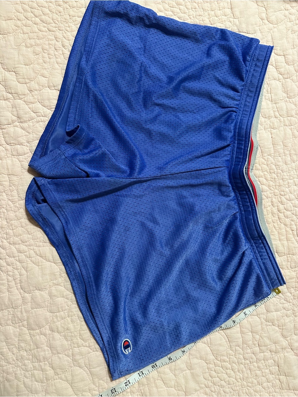 Champion Blue Mesh Athletic Shorts with Red and Gray Trim